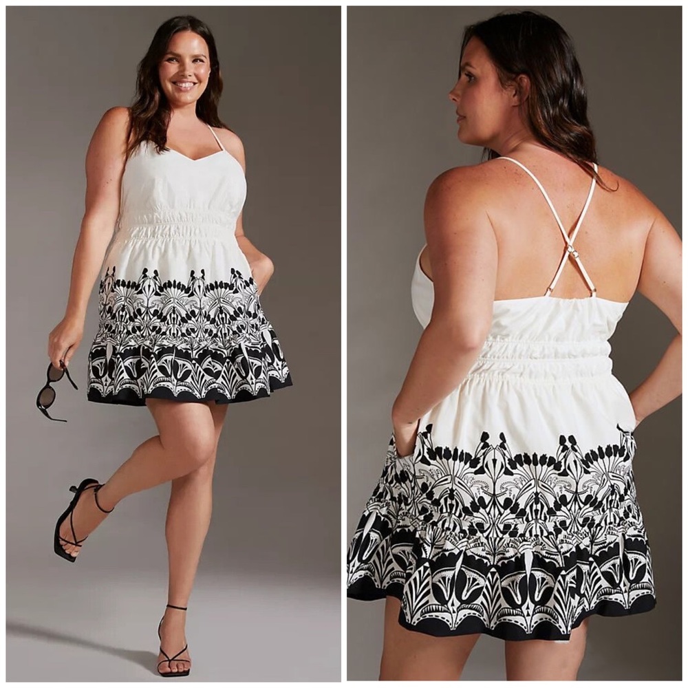 NWT ANTHROPOLOGIE THE SLEEVELESS SOMERSET MINI DRESS IN BLACK AND WHITE - Picture 6 of 6
